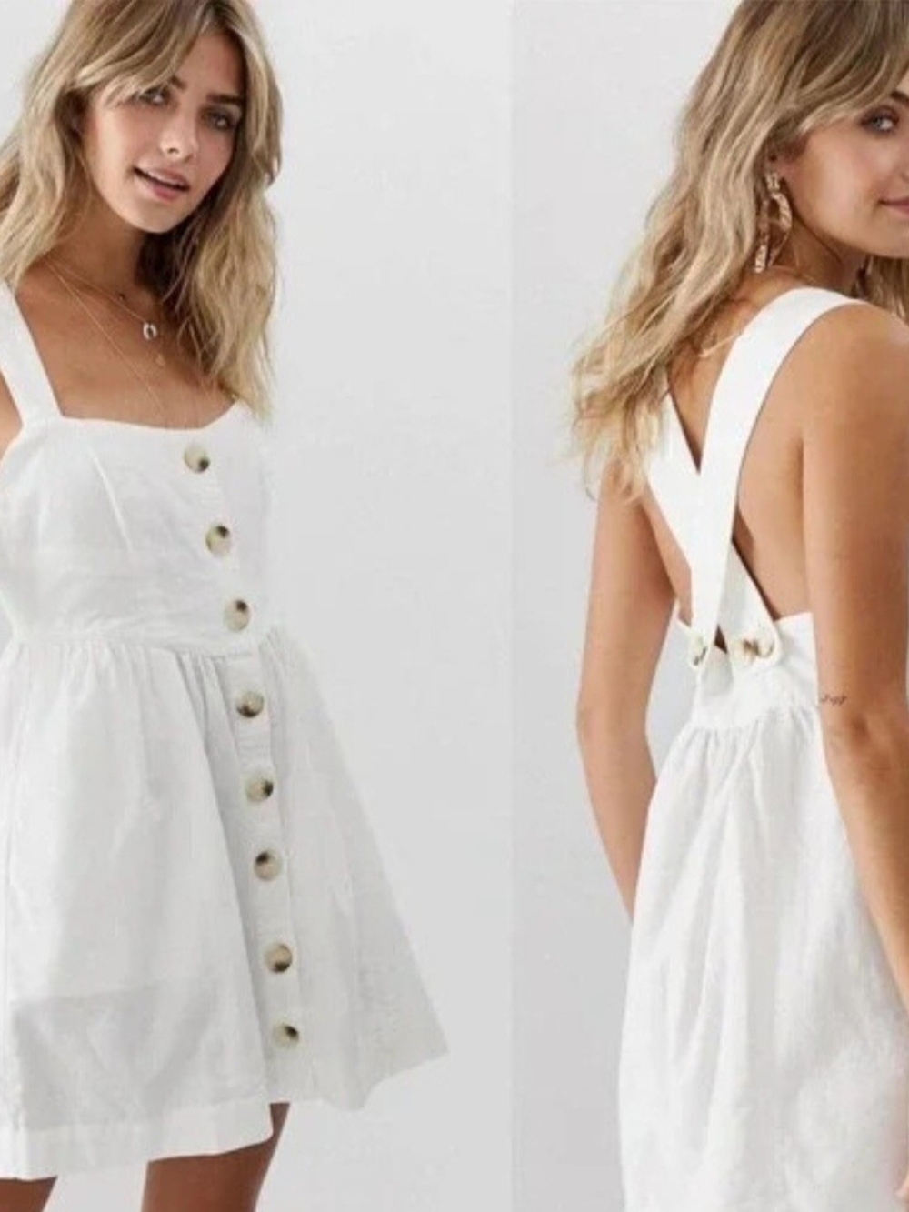 Free People Carolina white button-down linen mini dress